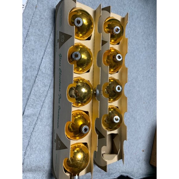 Vintage Newcrest Gold Glass Christmas Tree Ornaments Set of 9 2-Inch Deluxe Qual - Picture 7 of 8
